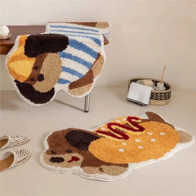 Cartoon Dachshund Wool-Like Carpet Anti-Slip And Warm Bath Floor Mat For Bedroom Side Cushion For Home Decoration