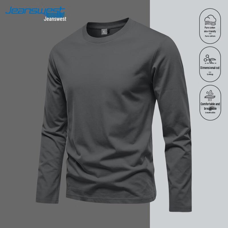Jeanswest Men's Pure Cotton Long Sleeve Crew Neck T-Shirt