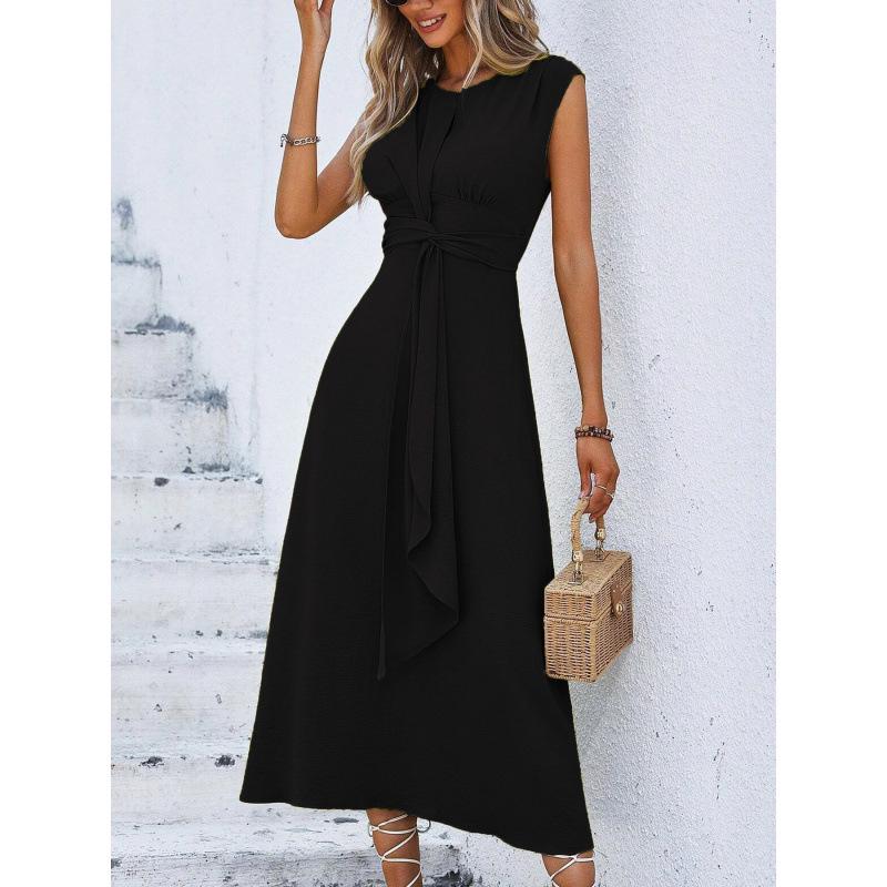 2026 Summer Women's Solid Color Elegant Lace-up Long Dress
