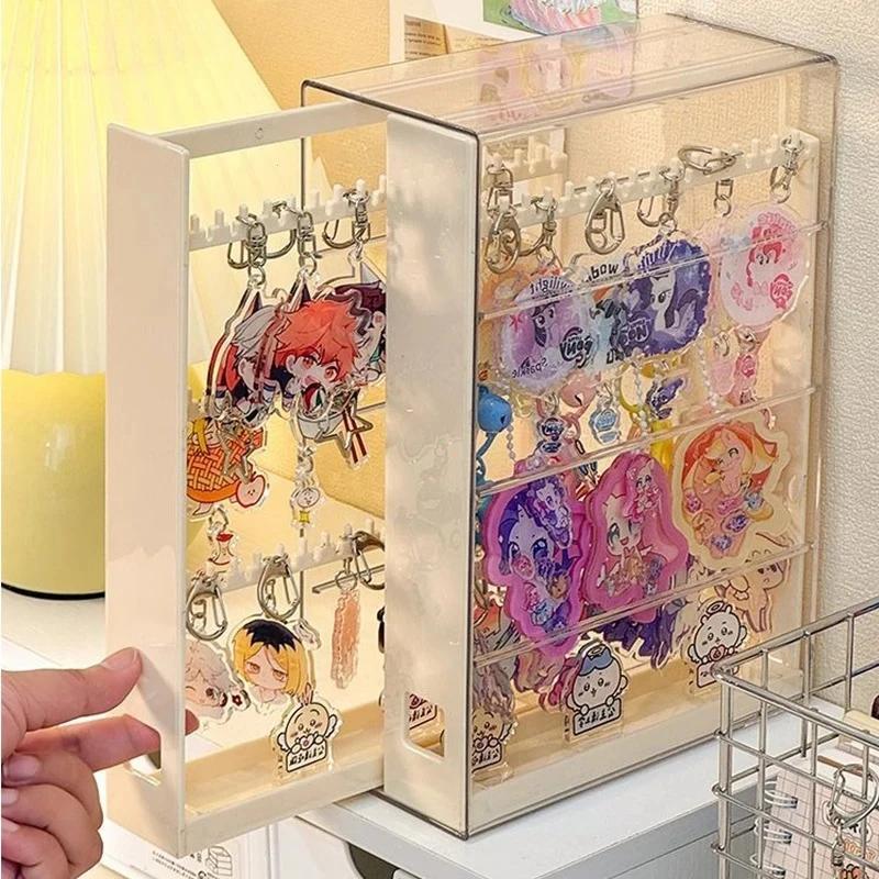 Keychain Display Stand Hanging Anime Pendant Organizer for Guka Small Doll Pendants Hook Desktop Acrylic Dustproof Storage Box
