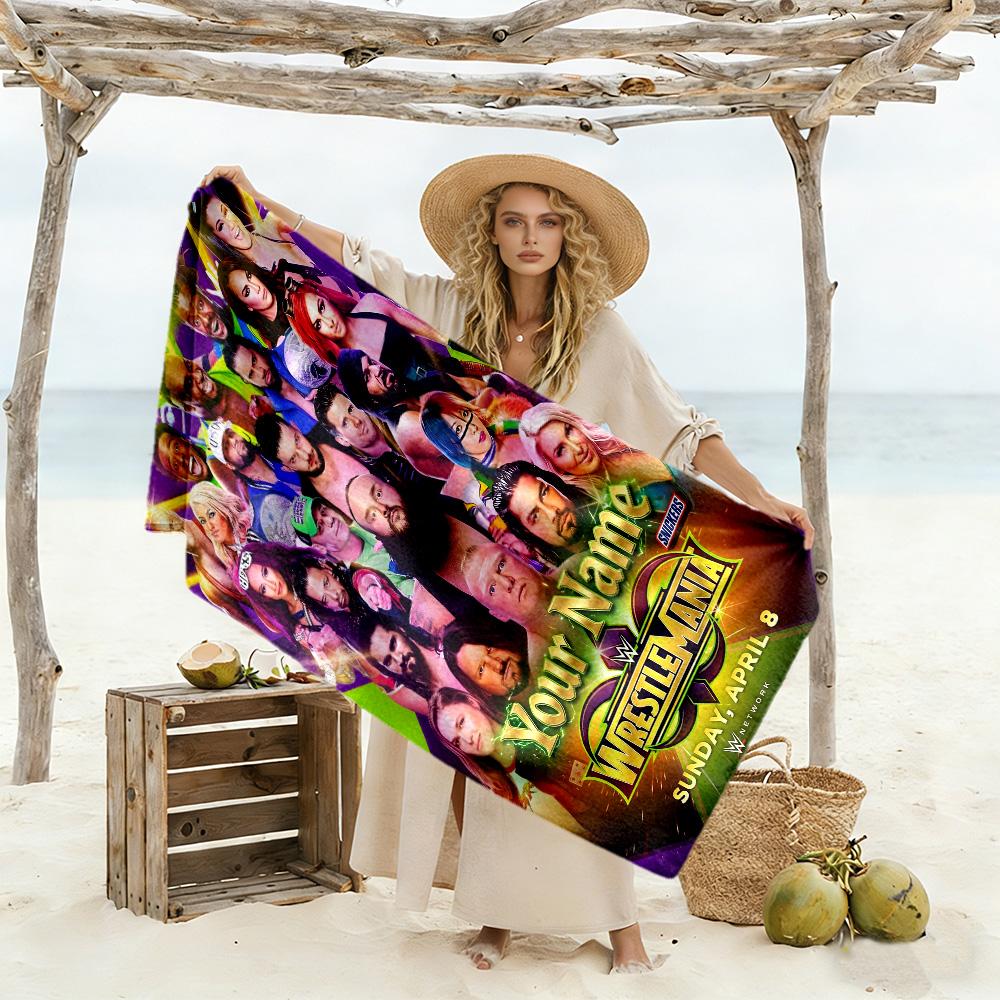 Wrestlemania Personalized Text Beach Towel High Absorbency & Quick-Dry Portable for SwimmingBeachCamping Travel Beach AccessoriesGym