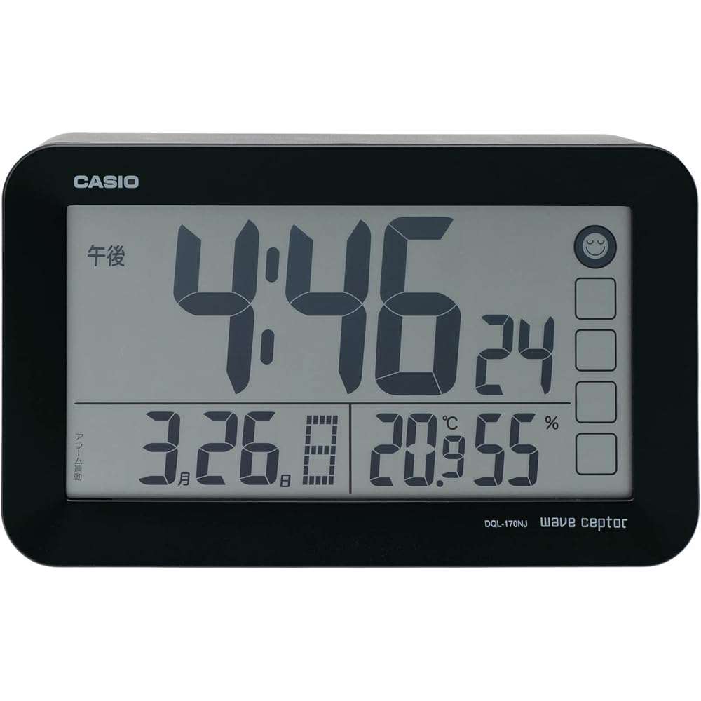 CASIO Alarm Clock, Radio-Controlled, Table Clock, Black, Automatic Lighting, Digital, Snooze, DQL-170NJ-1JF