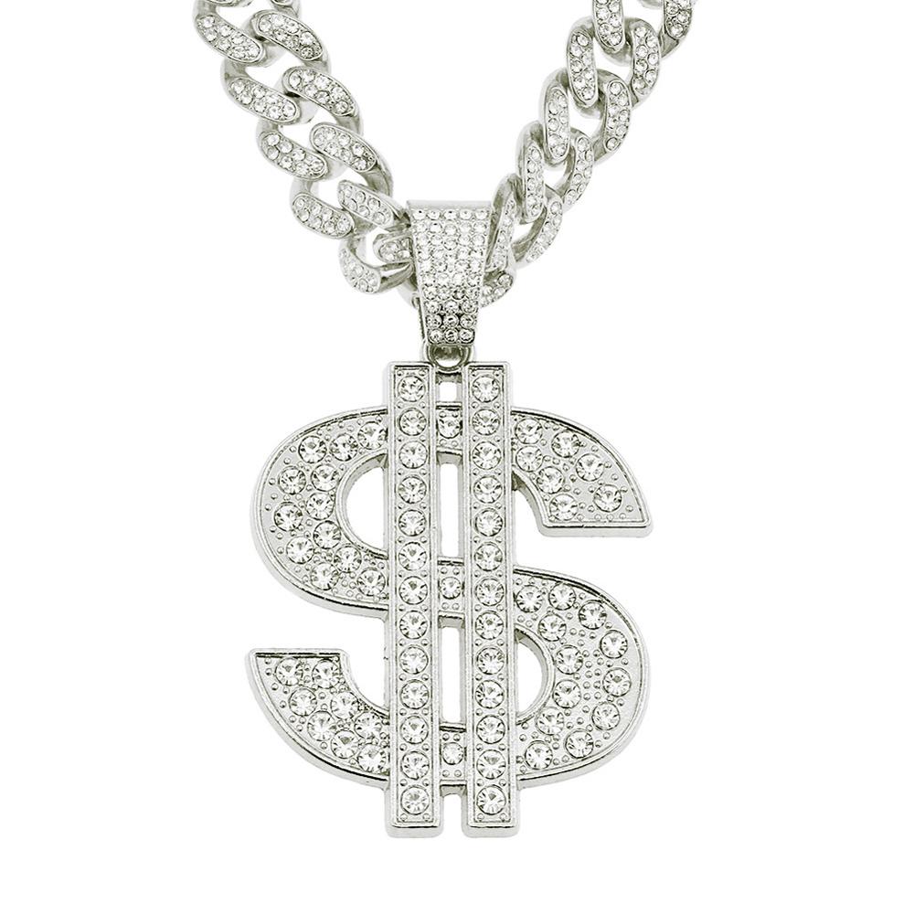 Fashion Hip Hop Dollar Pendant Necklace with 13mm Cuban Chain US Dollar Money Sign Necklaces Rap Rock Punk Jewelry For Man Gift