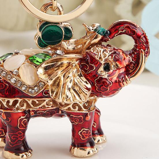 Rhinestone Elephant Keychain Vintage Animal Charm Key Ring Pendant Backpack Bag Purse Decoration Accessory Party Favors