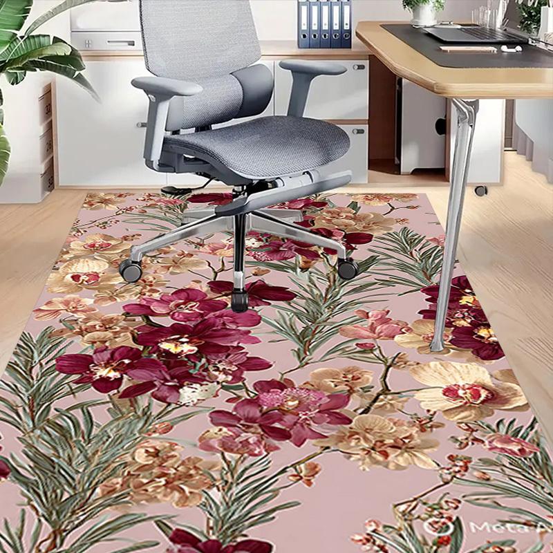 1PC Floral Pattern Flowers Non-Slip Floor Carpet Compatible for Office&Living Room&Dining room - Flat-Weave Machine- Soft & Pattern-E305