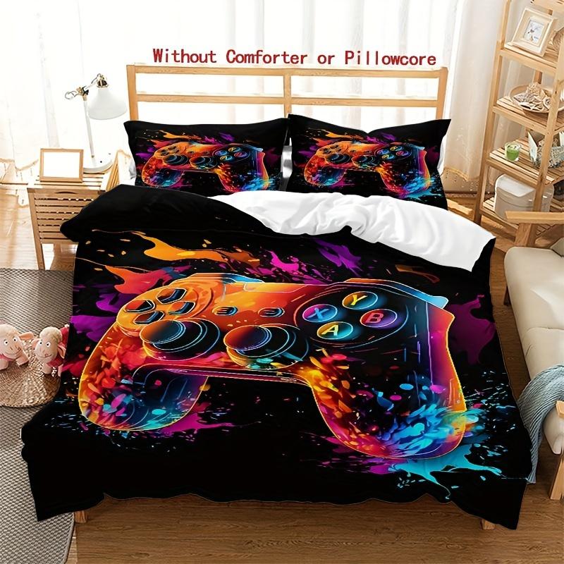 3-Piece Game Controller Duvet Cover Set Cartoon Gaming Print  Breathable All-Season Comfort  1 Duvet Cover 2 Pillowcases