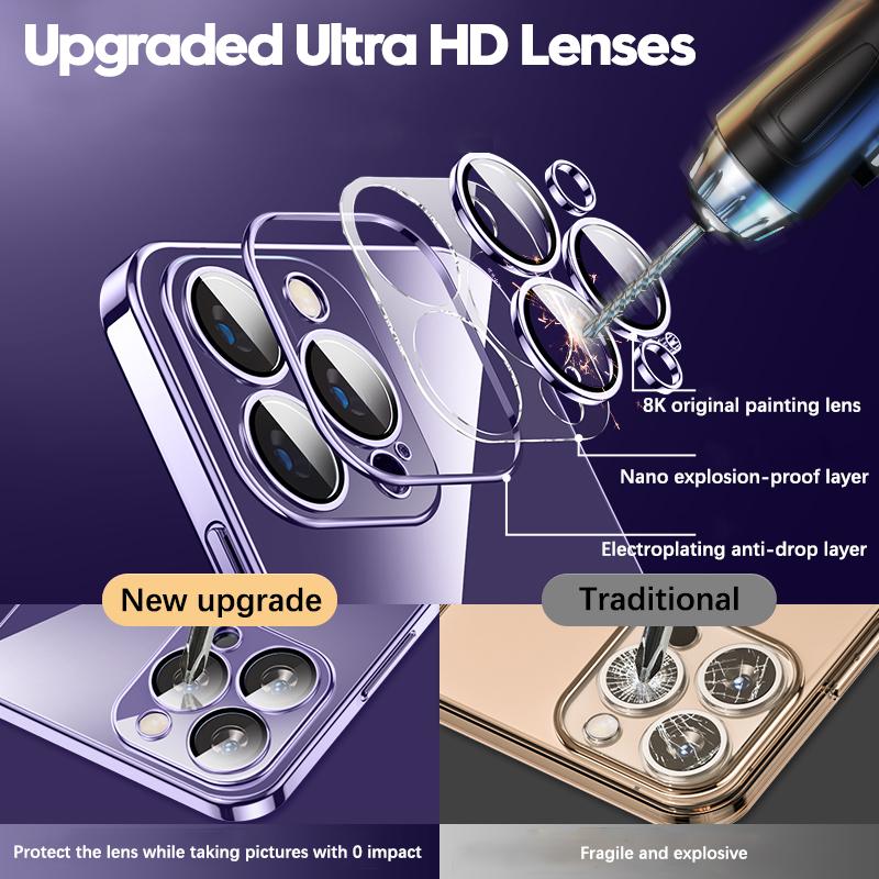 Official Plating Ultra Thin Clear Case For Iphone 14 13 12 11 Pro Max Mini Xs X Xr 7 8 Plus Camera Protector Hd Glass Flim Cover