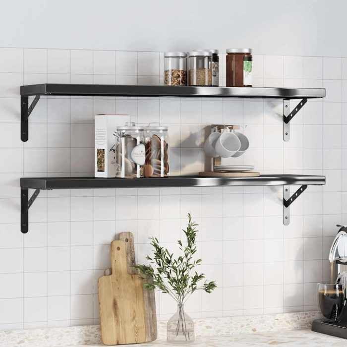 VidaXL Étagères murales 2 pcs 100x23,5 cm noir acier inoxydable, étagère flottante, étagère murale d'exposition, panneau 3214513