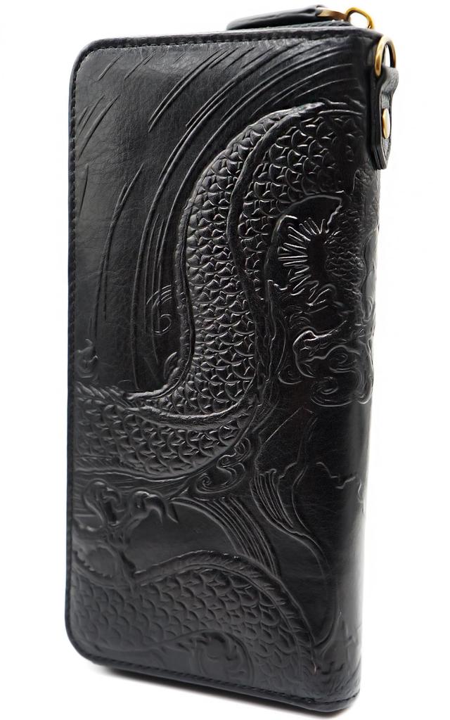 Black1 Dragon Year of the Dragon Italian Leather Wallet for Men and Women, Genuine Cowhide Leather, Round Zipper, Coin Purse, Card Slots, Large