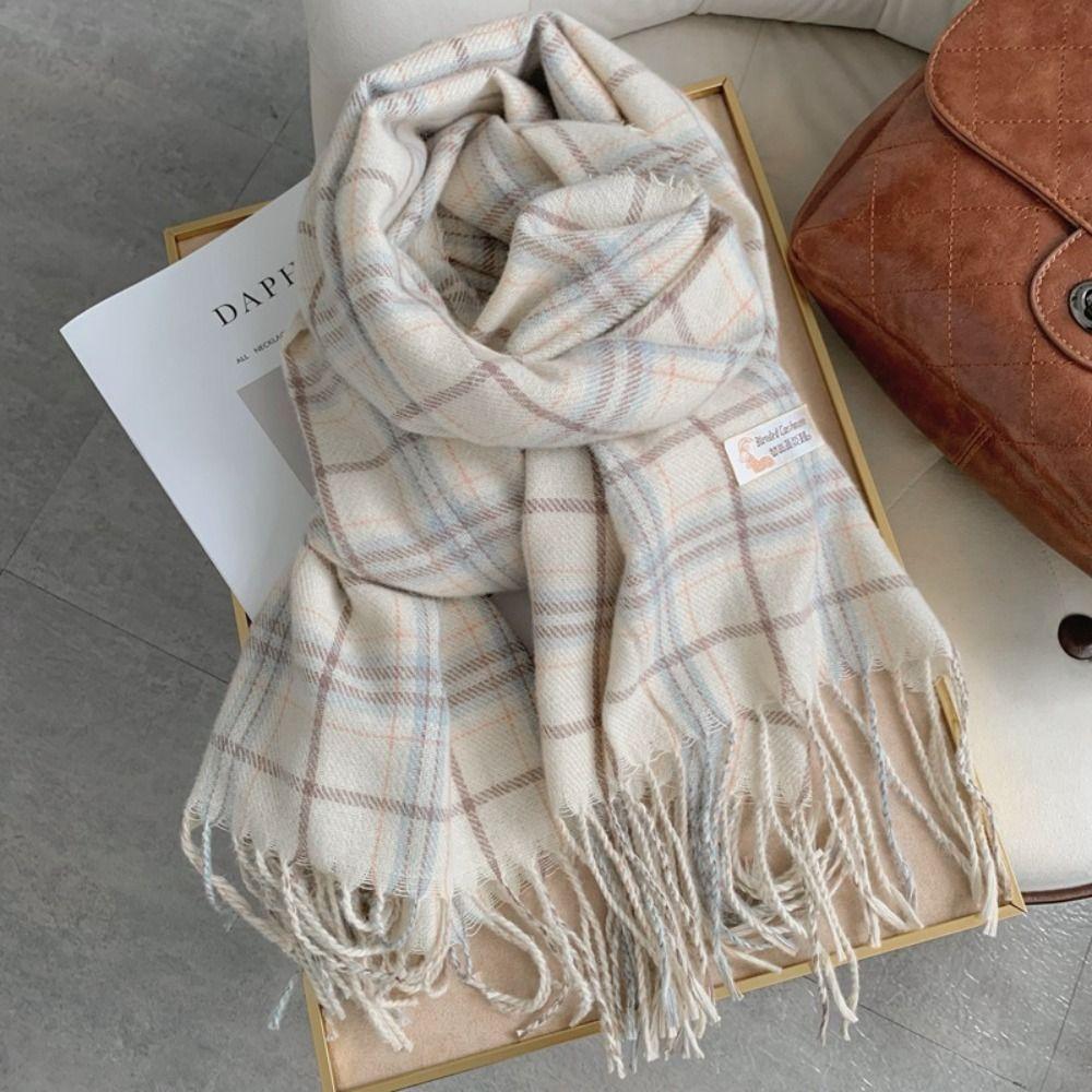 Tassel Winter Cashmere Scarves Plush Cape Wraps Retro Long Shawl  Autumn Winter