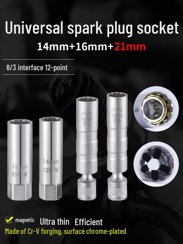 Universal Magnetic Spark Plug Socket Wrench (14/16mm) for Easy Spark Plug Removal and Installation