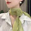 Rose Flower Clip Thin Silk Scarf for Spring Summer Lightweight Fashionable Versatile Scarf