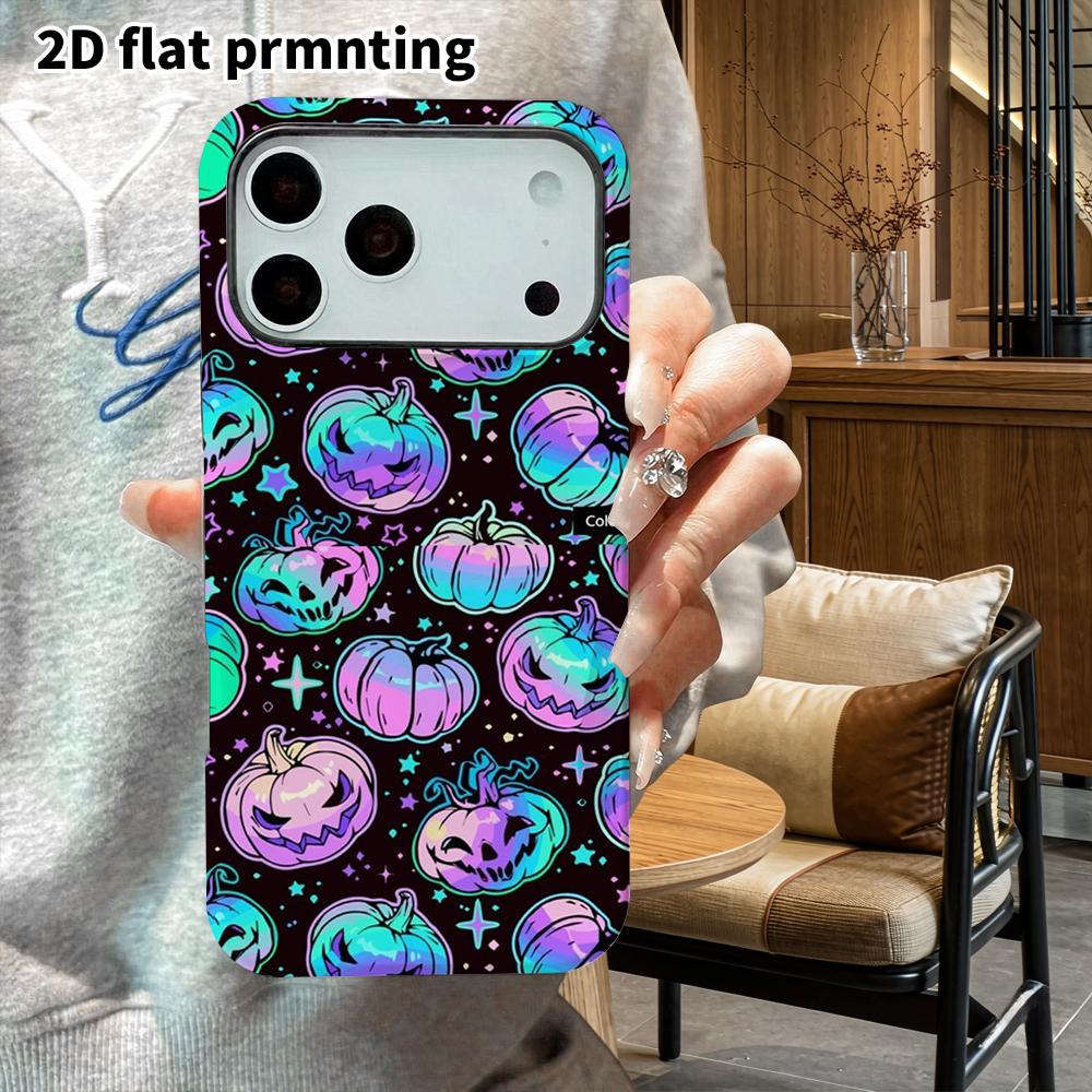 Phone Case: 2D Flat Design Suitable for iPhone 18 17 16 15 14 13 Pro Film Protective Case, Couple Style, Neon Pumpkin, Christmas and Halloween Holiday