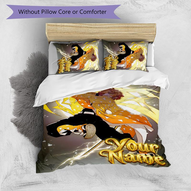 3pcs Agatsuma Zenitsu Cover Set - Personalized Name, HD Printed Bedding with 1 Cover and 2 Pillowcases - Perfect for Home Decor, Easy Care