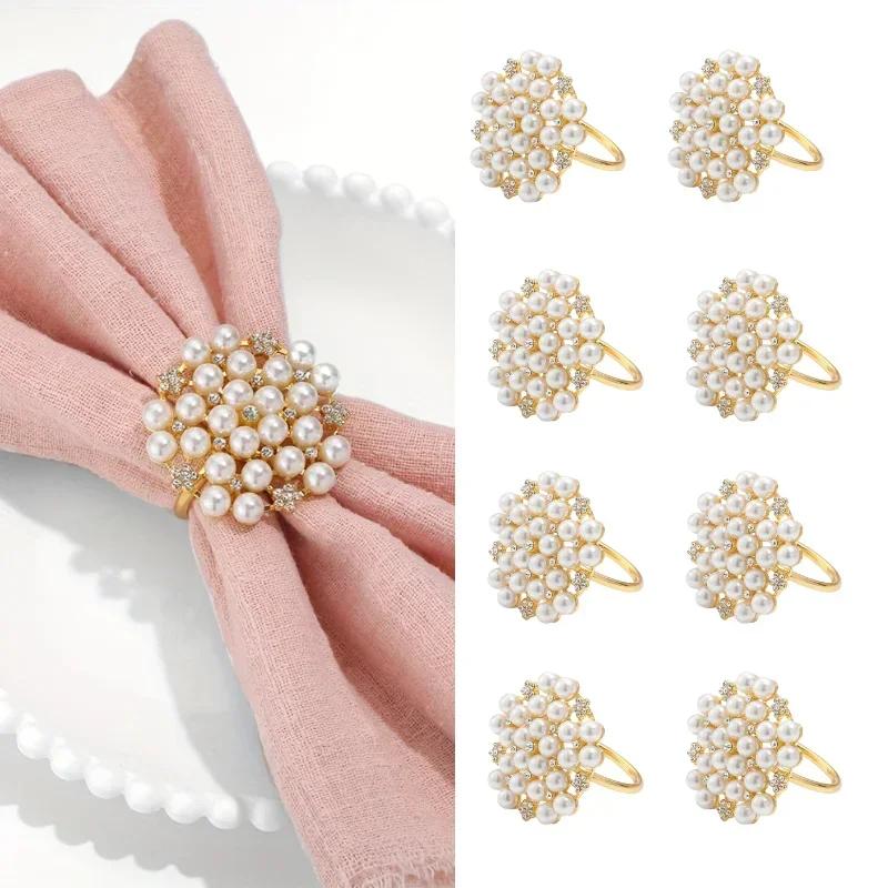 

Napkin Rings Set of 8 Beaded Napkin Holders Round Bulk for Party Decoration Dinning Table Everyday Family Gatherings золотой