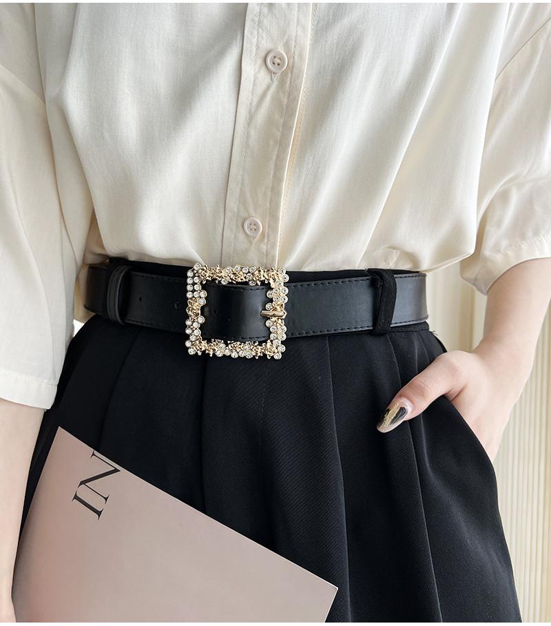 Stylish New Alloy Buckle Women's Belt Perfect For Dresses And Coats With Rhinestone Detailing In Black And Camel Color