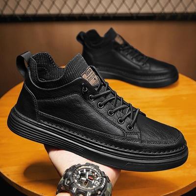 Ανδρικά Δερμάτινα Casual Παπούτσια High Top Άνοιξη Νέα Άνετα Παπούτσια Αύξησης Ύψους Ελαφριά Αντιολισθητικά Φλατ Παπούτσια Zapatillas De Hombre