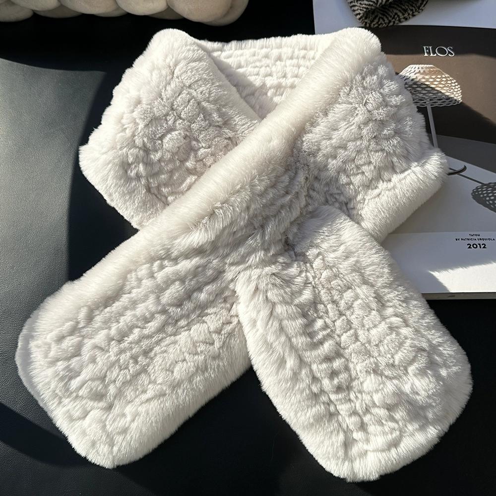 Winter Real Rex Rabbit Fur Scarf Korean Version Simple Long Scarf Warm Double-sided Thickened Fur Collar