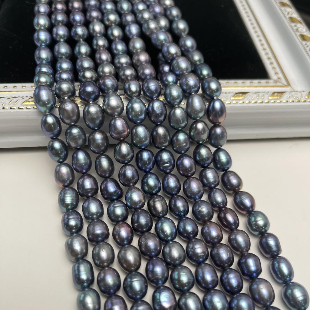 1String, Black Natural Freshwater Pearls, Handmade Rice Pearl Beads for Jewelry Making DIY Necklaces, Bracelets Crafts (Beads 8-9mm, Length 36cm)
