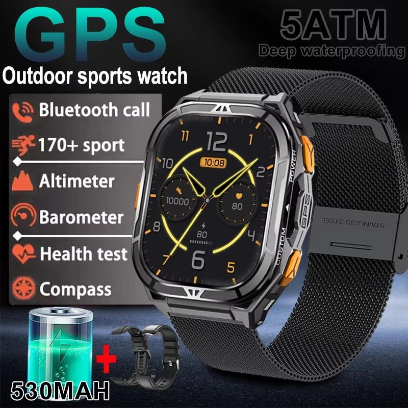 New GPS Track Smart Watch Men 5ATM Waterproof 1.96" Always Display Compass Heart Rate 530mAh Battery BT Call Smartwatch