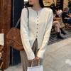 2025 Early Spring V-neck Top Femininity Gentle Soft Waxy Solid Color Long-sleeved Knitted Sweater Split Design