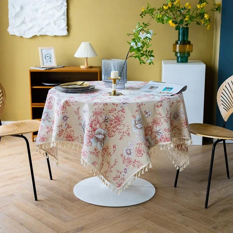 Green Printed Pines Birds Tablecloths Rectangle Cotton Linen Table Cloth Table Cover for Kitchen Dining Tables Picnic Decoration