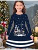 Dívčí podzimní a zimní módní šaty, 3D vánoční potisk, kulatý výstřih, dlouhé dětské tričkové šaty, ležérní, všestranné, vánoční oblečení