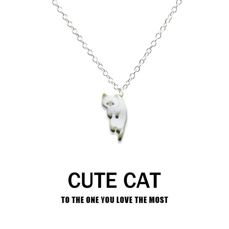 Lovely Creative Cute Cartoon Cat Pendant Necklace for Women Girl Multi Color Kitten Metal Chain Choker Couple Party Gfit Zircon