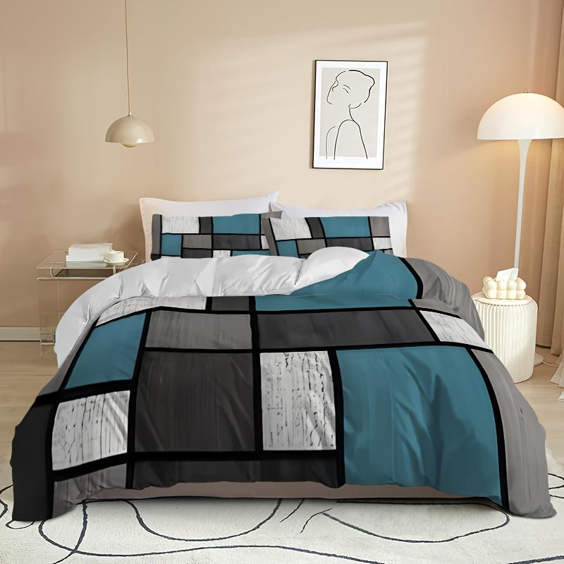 

3Pcs Modern Minimalist Color Block Duvet Cover Set, Digital Print All Season Bedding with Pillowcases, Farmhouse Style EU Twin(135x200cm)