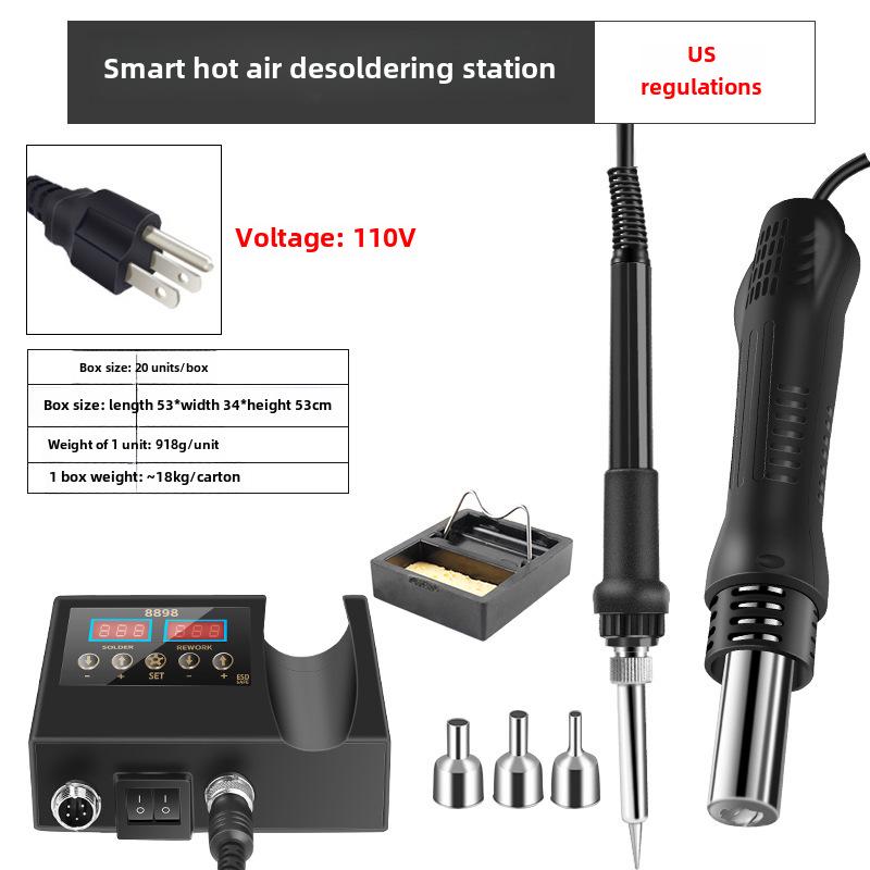 8898 Dual Digital Display Hot Air Gun & Electric Soldering Station, 110V/220V, 2-in-1 SMT Desoldering Tool.