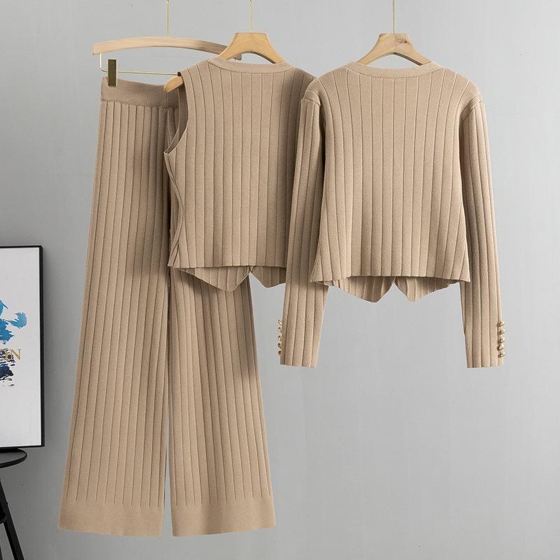 Weite Beinhose Übergröße Pullover Damen Herbst Weste Strickjacke Hosenanzug