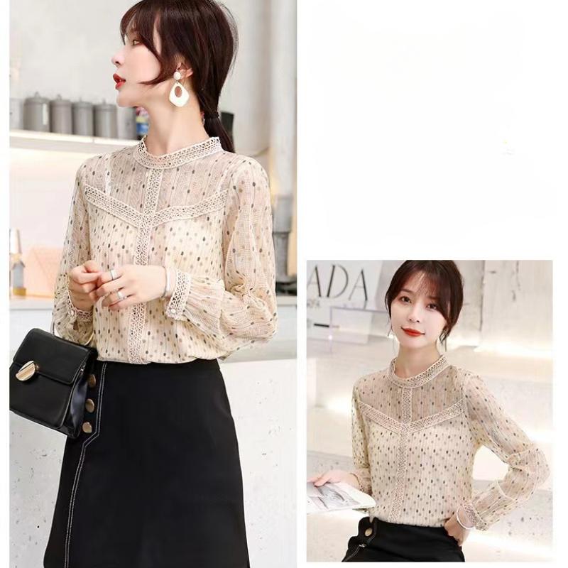 O-Neck Fashion Female Sweet Lace Spliced Printed Shirt Spring New Long Sleeve Elegant Women's All-match Casual Blouses