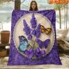 1pc 2D Flat Printing Spring & Summer New Arrival Purple Lavender Butterfly Theme Digital Print Blanket, All Seasons, Casual Throw, 100% Polyester Soft