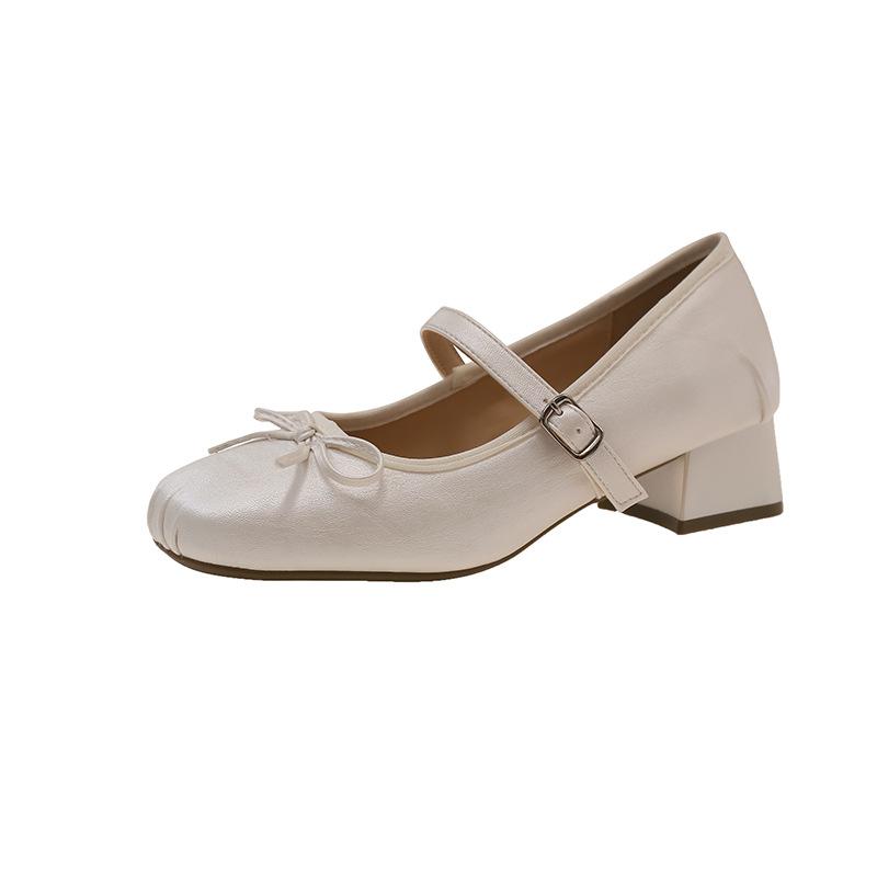 French Fairy Style Red Square Head Mary Jane Shoes Girl Spring 2025 New Bow Flat Ballet Shoes