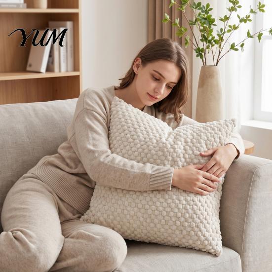 Soft Elastic Couch Pillows Bubble Corduroy Throw Pillowcase, Decorative Square Cushion Cover, Living Room Accessories Textured Invisible Zipper Pillow