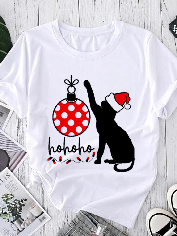 Women Tees Graphic Cartoon Christmas Print Wear Vacation Tops Tees Ladies Short Sleeve 90S Summer Fashion Trend Tshirt T-Shirt