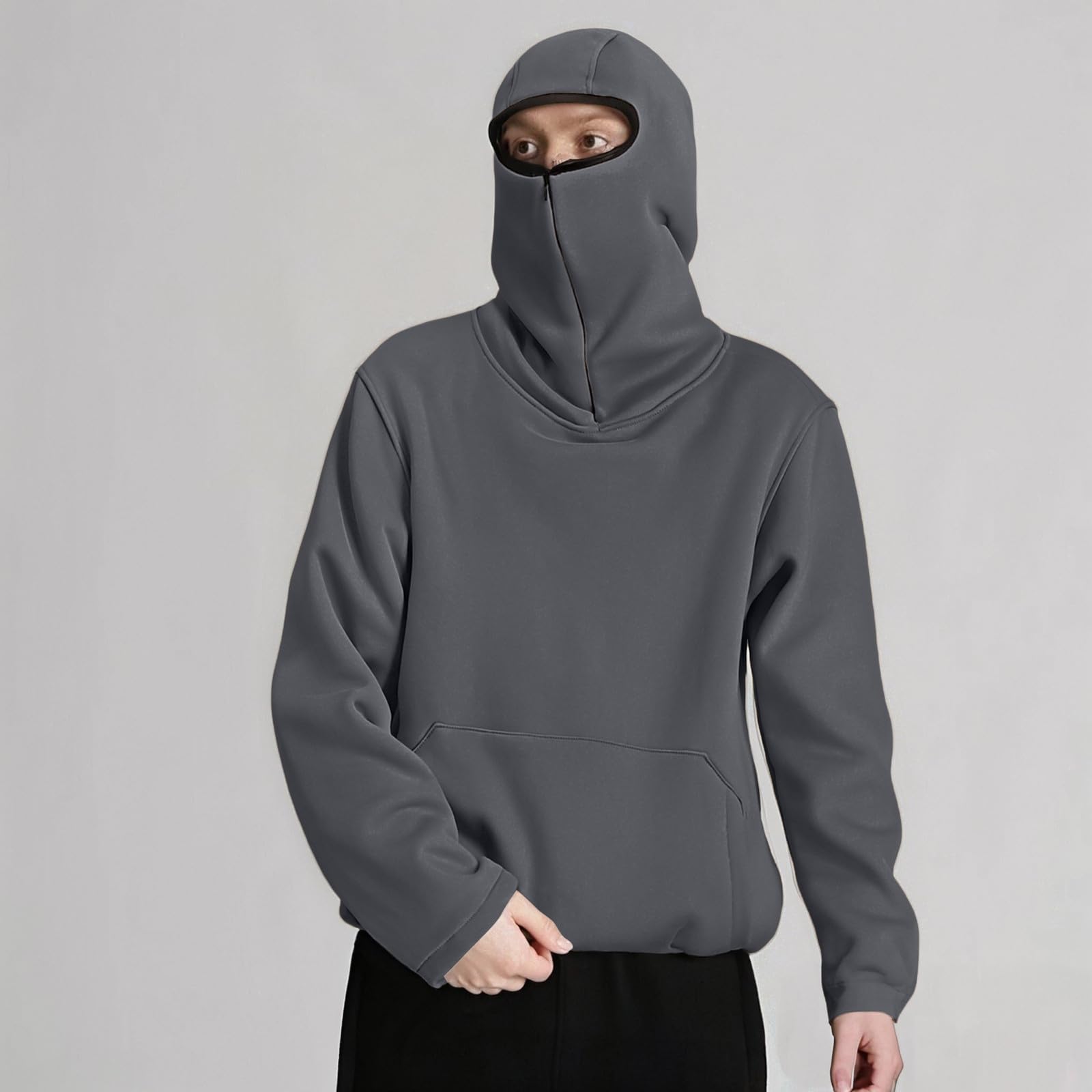 

Men s Hooded Pullover With Balaclava Hoodie Warm Soft Trendy Sweatshirts S зелёный