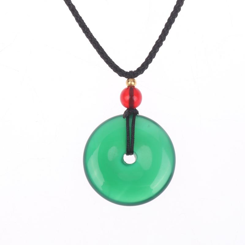 Natural Green Jade Donut Charm Necklace Ice Embellish Green Pendant Necklaces Simple  Jewelry For Women Men Gifts