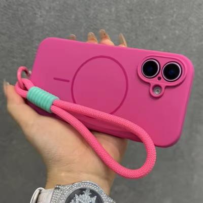 Custodia Candy in Silicone Liquido Magsafe per iPhone 16 15 14 Plus 13 12 Pro Max Morbida Antiurto Magnetica con Laccetto