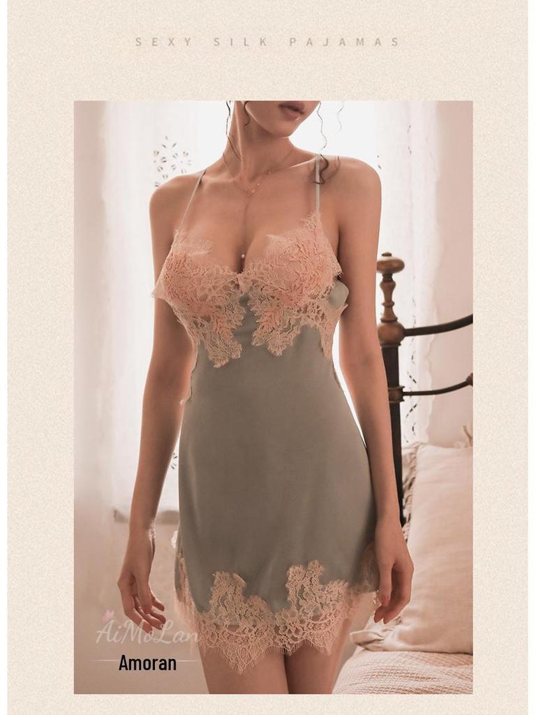 Meishilan Ice Silk Lace Camisole & Pajama Set for Women - Summer Seductive Nightwear