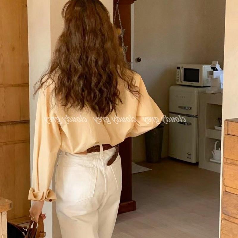 Spring Autumn New Lapel Long Sleeved Blouses Women's Western-style Solid Simple Button Korean Shirts