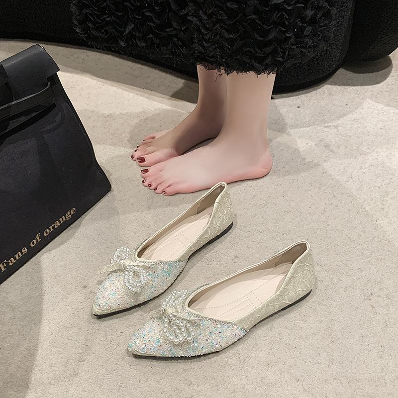 French temperament fairy evening breeze single shoes female flat bottom shallow mouth 2025 new spring and summer shoes rhinestone soft sole ladyshoes