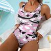 Women Plus Size Green Floral Printed Scoop Neck Wide Straps High Cut One Piece Swimsuit