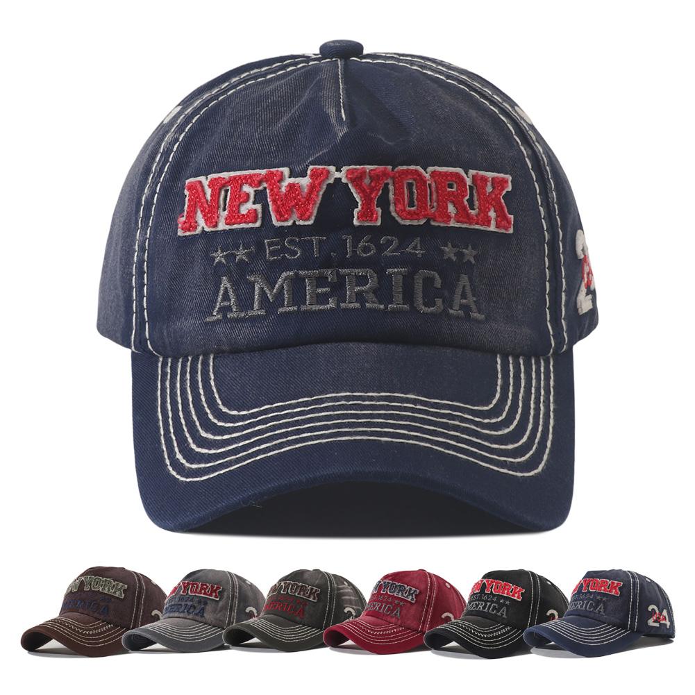 Vintage Washed Cotton Baseball Cap Men Women New York Embroidered 5 Panel Duckbill Hat Fashion Spring Summer Sunscreen Caps