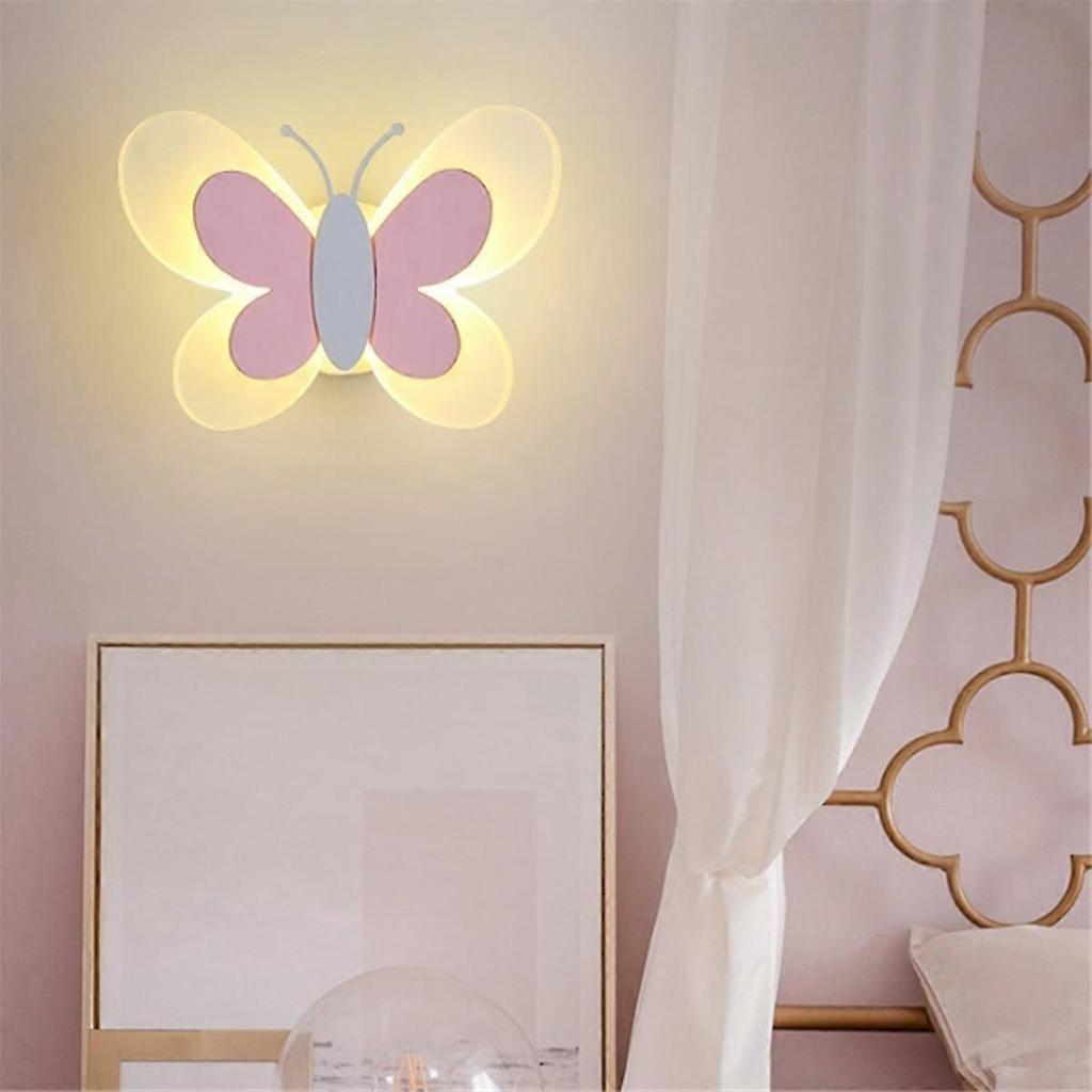 Dětská lampa do pokoje Moderní nástěnné lampy s motýly, Růžové křídlo & Bílá