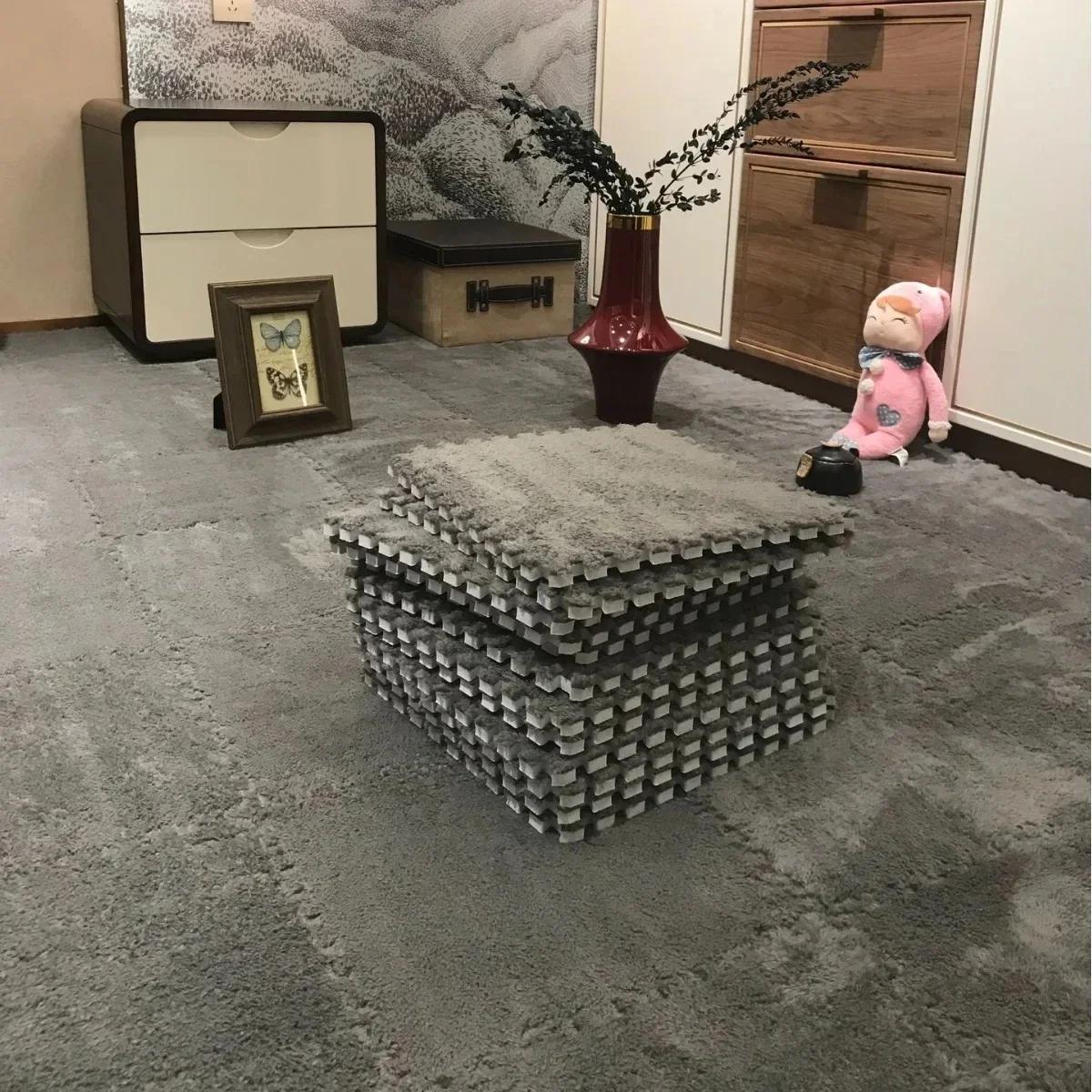 30x30cm Pluche In elkaar grijpende Schuimvloermatten Zachte Vierkante Puzzel Tapijttegels Creatieve Pluizige Vloerkleden voor Huis black