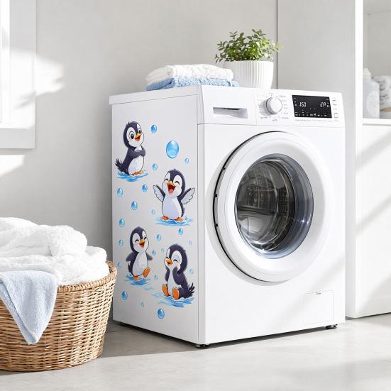 Pinguin Wandaufkleber, Niedliche 4 Glückliche Pinguine Bade-Deko, Selbstklebende Abnehmbare Wandsticker für Badezimmer, Kinderzimmer & Duschwandkunst