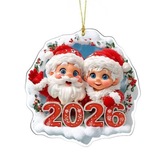 Christmas Santa Ornament 2026 Round 2D Acrylic Santa Claus Christmas Tree Ornament for Holiday New Year Home Decor
