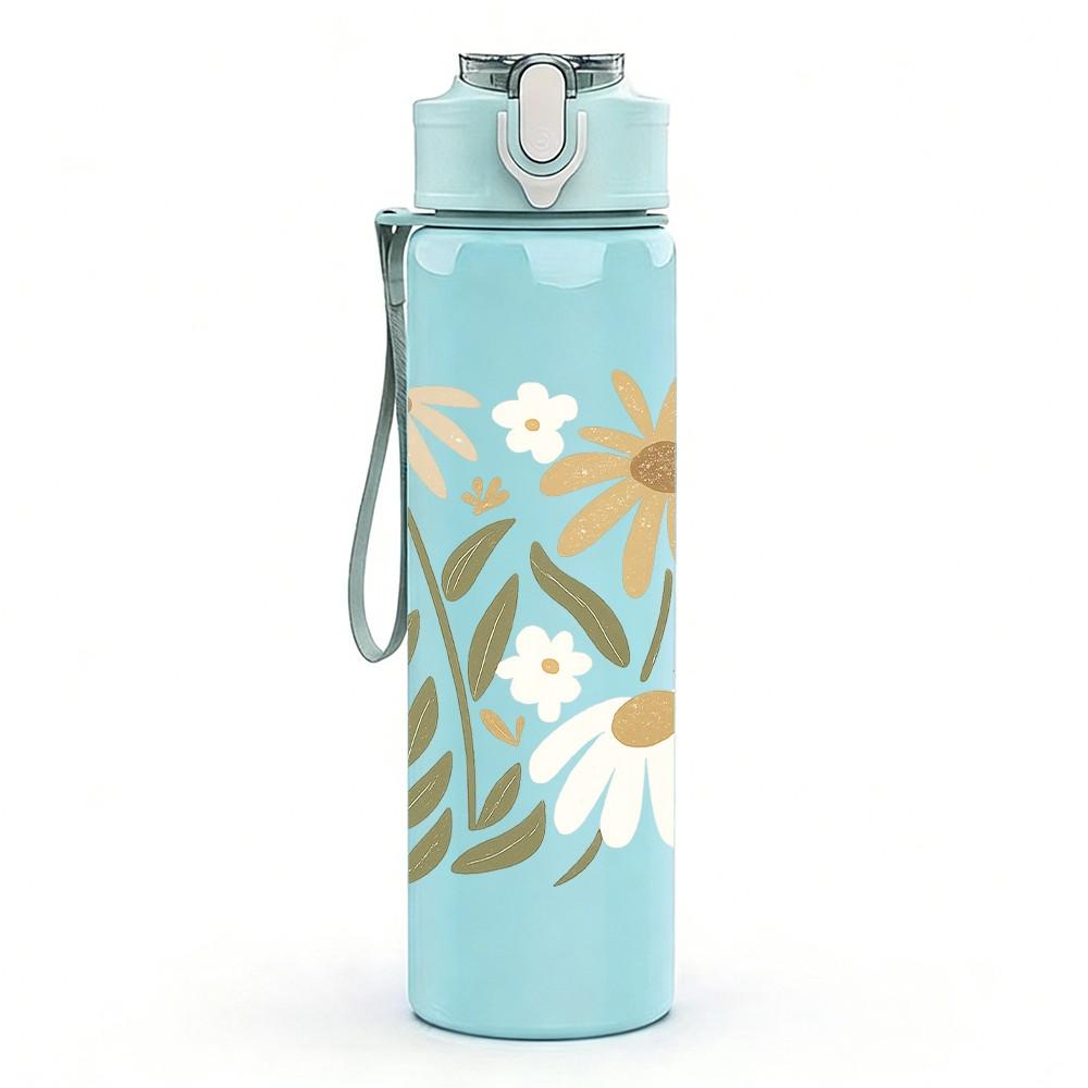 1PC Wild Daisy Bouquet Print 750ml Color Plastic Sports Water Bottle Leakproof Flip Straw Lid Suitable for Sports Office Home Use