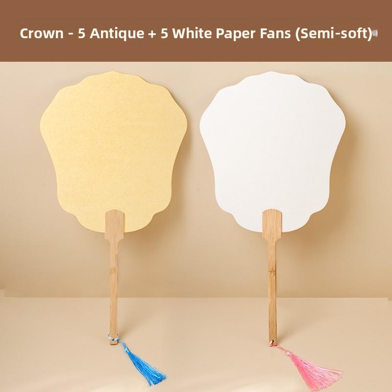 Thiened Blank Xuan Paper Calliaphy Fan DIY Material Kit Hand-Painted Cultural Creative Fan round ape Bamboo Frame